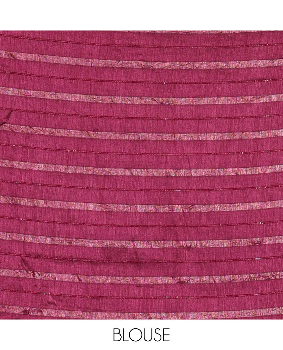 Borderless Purple Vichitra Silk Saree, Adorned with Horizontal Stripes and Sequin Stripes, Paired with a Matching Blouse