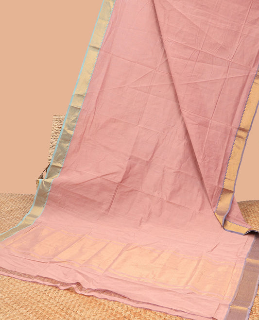 baby pink mangalagiri cotton saree with contrast zari design border & striped pallu