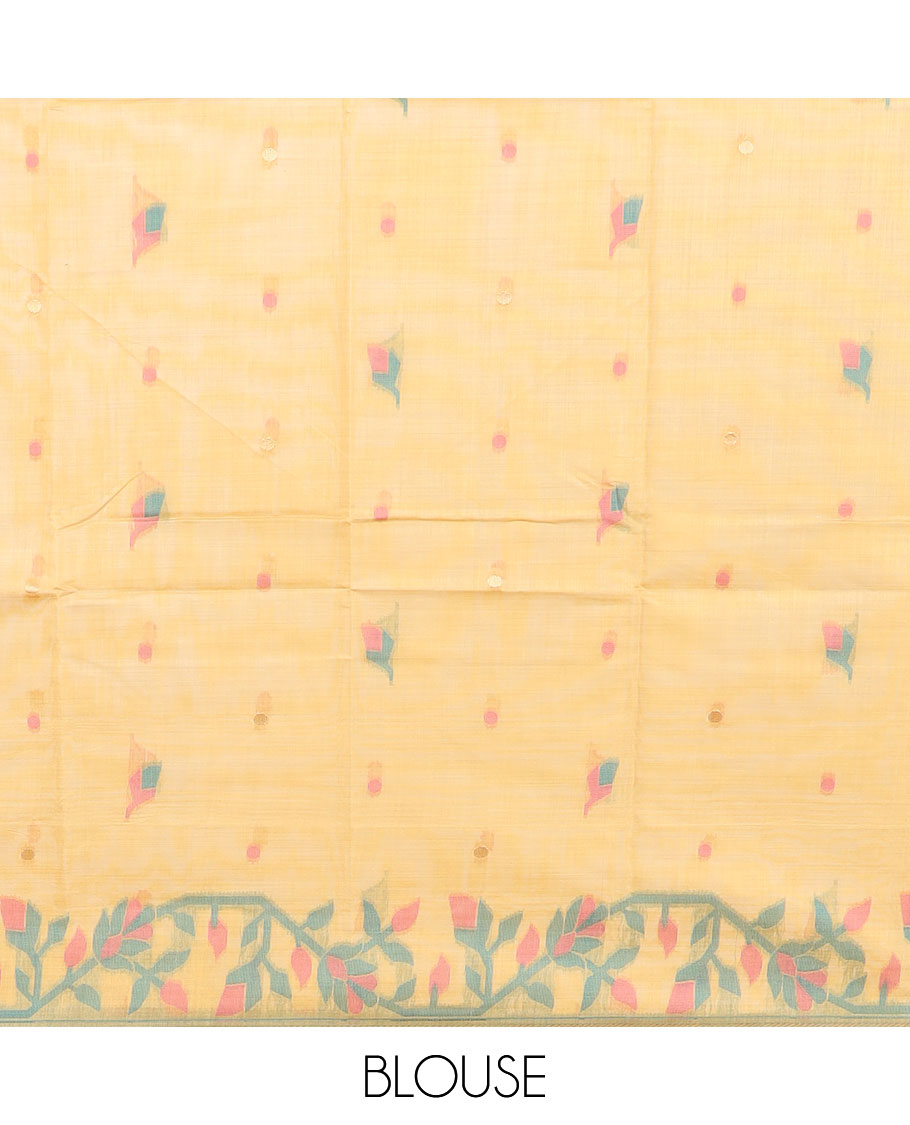 Brown chettinad cotton saree with contrast triple rudraksh, peacock design & ganga jamuna border