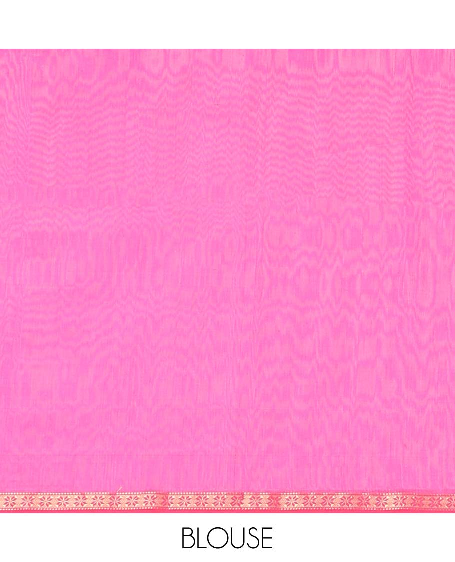 Pink floral motifs maheswari cotton saree with contrast zari border & floral motifs pallu