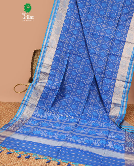 Anantha blue allover rajkot patola style weaving semi jute silk saree with paithani border & self rich pallu along with brocade blouse