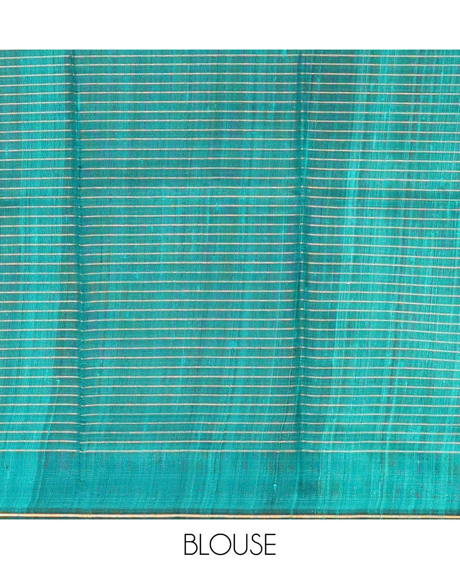 Green Tussar Silk Saree, Adorned with Butta Enclosed Checks, a Subtle Border, a Self-Pallu, and a Matching Blouse