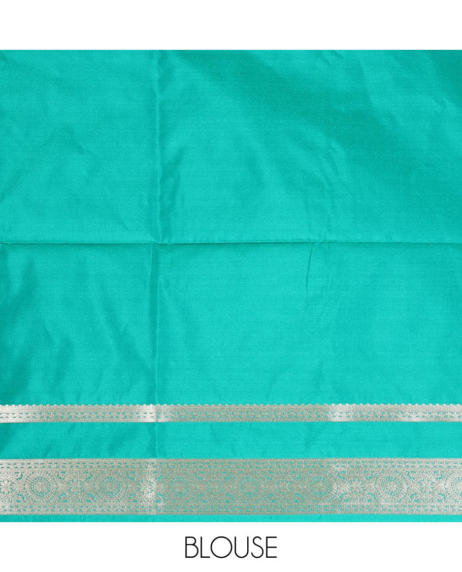 Lemon yellow zari butta semi soft silk saree with rettai pettu, diamond border grand pallu along with plain blouse