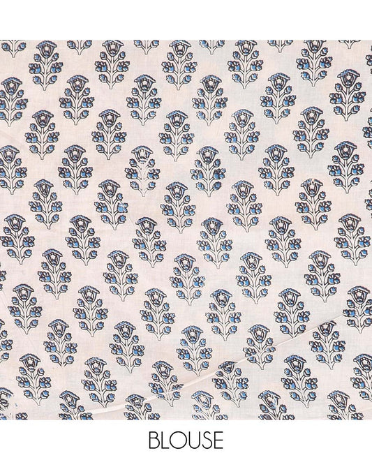 Cream floral machine-printed kalamkari cotton saree, floral creeper border & contrast peacock pallu
