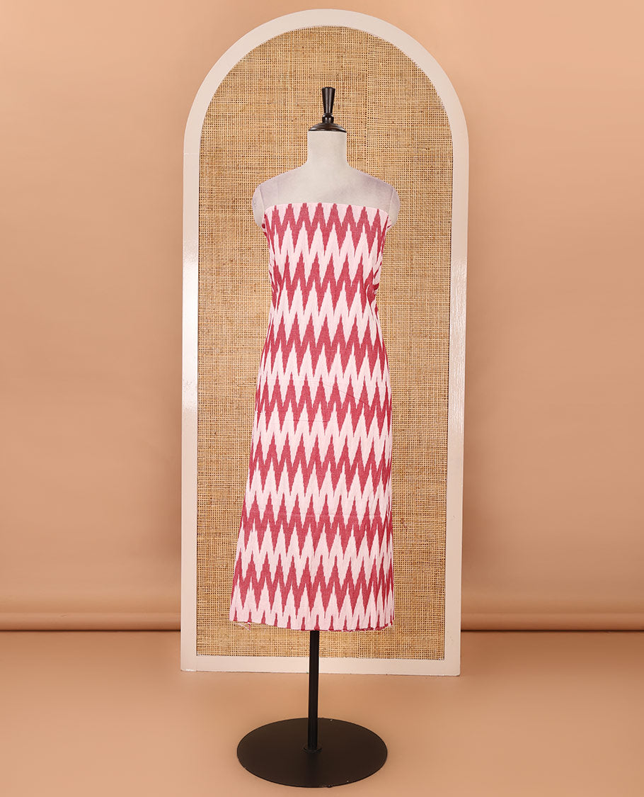 Cream-red material chudidar set, chevron design pure cotton pochampally ikkat top, contrast bottom & chevron design pochampally ikkat dupatta