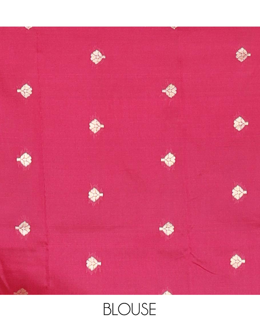 Pink Plain Semi-Soft Silk Saree, Elevated with Traditional Zari Designs Woven Border, Grandly Woven Pallu Steeped with Chakram Designs, and Paired with a Matching Blouse