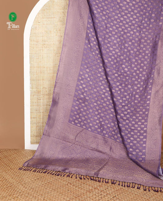 onion pink copper zari butta semi banaras weaving saree with contrast zari border & rich pallu along with plain blouse
