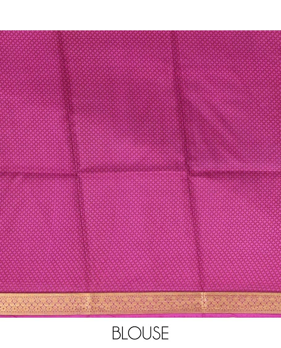 Dark Pink Printed Silk Saree, Elevated with Intricate Prints, Highlighted by a Traditional Zari Border, Printed Pallu, and a Matching Blouse