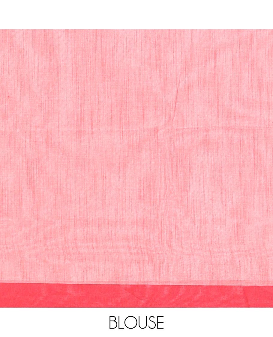Red striped jute cotton saree, self-border & striped pallu