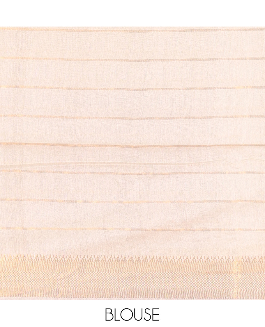 Cream Zari Checked Bhagalpur Cotton Saree, a Temple Zari Border, Self-Pallu, and a Matching Blouse