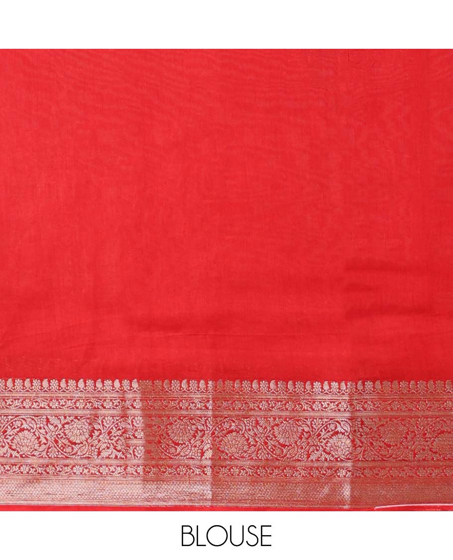 Cream geometric design chanderi cotton saree with contrast zari design border & intricate zari design pallu