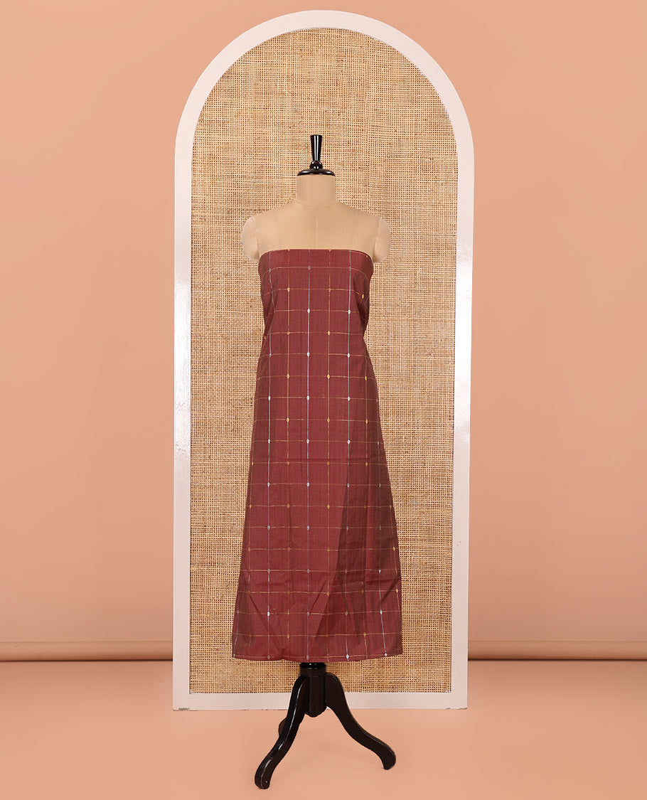Coffee Brown Material Churidar Set, Adorned with Zari Checked Semi-Silk Top, Comes with a Contrast Plain Soft Cotton Bottom, and a Contrast Semi-Silk Dupatta, Pictures a Herd of Elephants