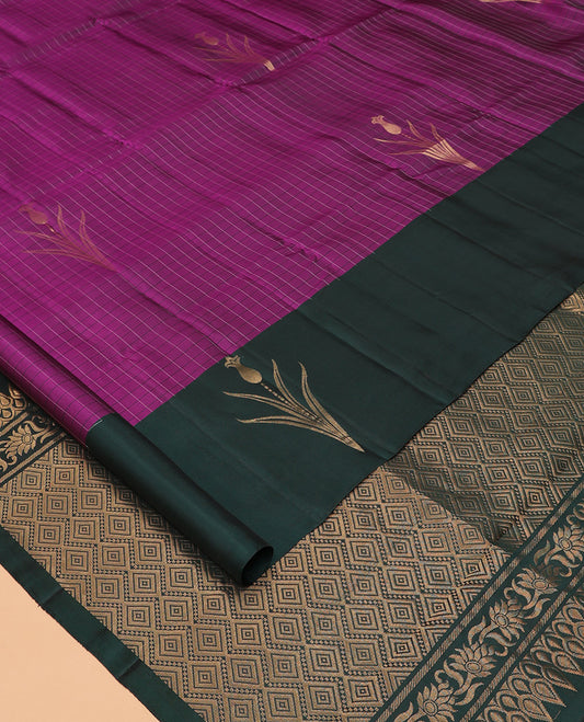 Purple Mayuri Lite Silk Mix Saree, Woven with Buttas and Checks, Contrast Zari Butta Border, Grand Jaal Pallu, and a Contrast Blouse