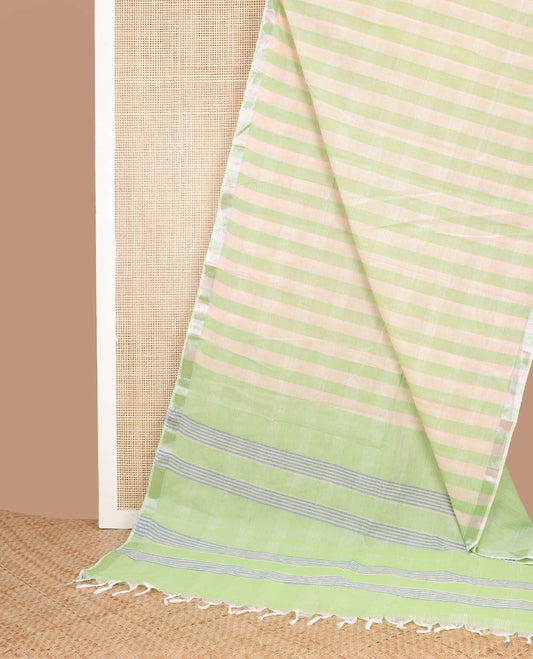 White with light green striped with self zari border & striped pallu
