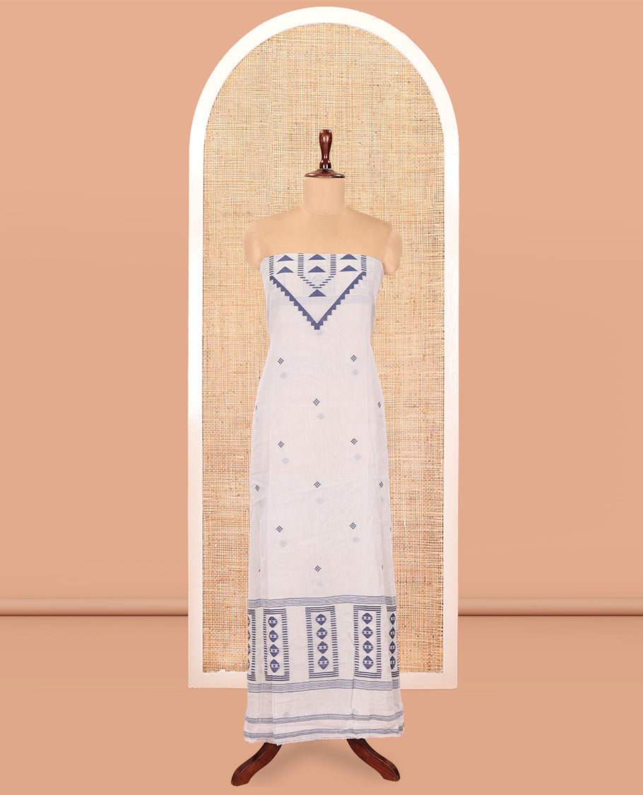 Silver Mul Cotton Material Chudidar Features Jamdani-Style Top, Striped Bottom, a Jamdani Dupatta
