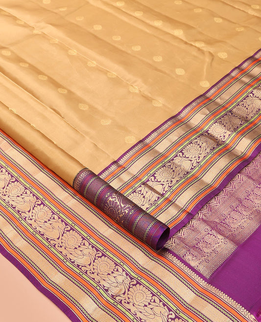 Sandal Zari Buttas Vasundhara Lite Silk Mix Saree, Contrast Mayil Border, Jaal Pallu, a Contrast Blouse