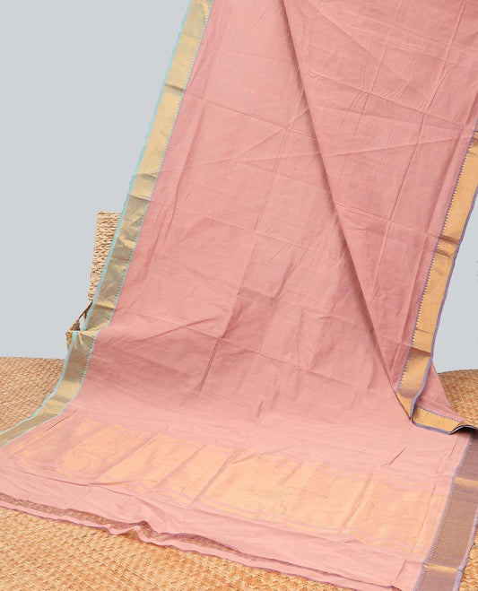 baby pink mangalagiri cotton saree with contrast zari design border & striped pallu
