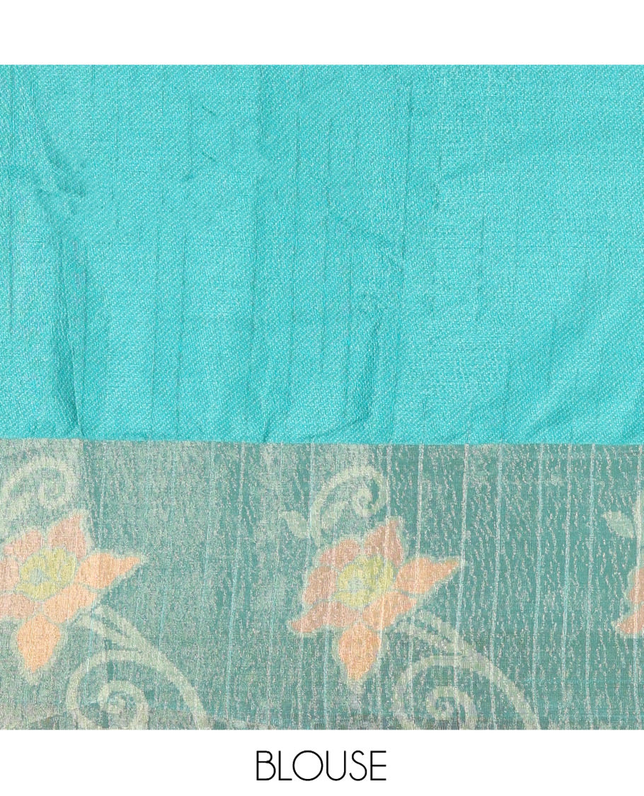 Parrot Green Manipuri Silk Saree, Detailed with Pochampally-Style Floral Vine, a Contrast Floral Creeper Border, Floral Pallu, a Contrast Blouse