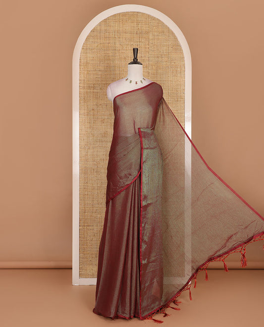 Borderless manthulir green plain design viscose saree, flower motifs printed matching blouse