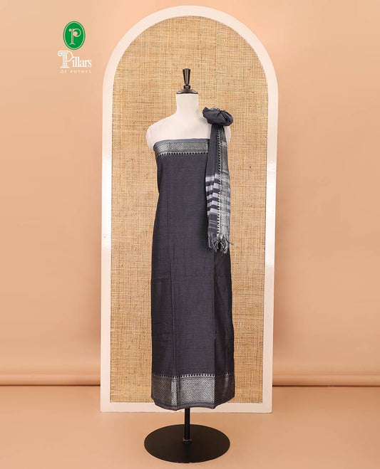 Dark grey material chudidar set,traditional zari border mercerized cotton top, matching mercerized cotton bottom & traditional border dupatta