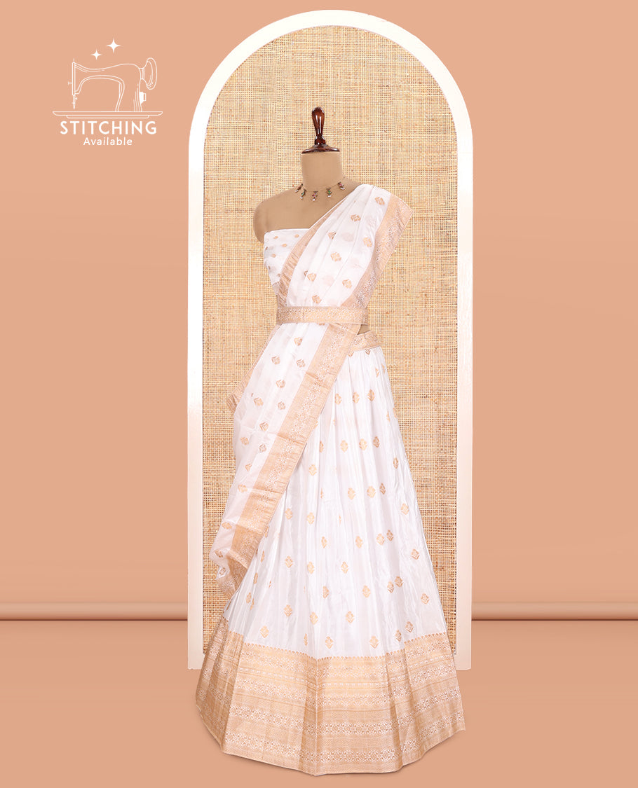 Milk White Semi-Silk Half-Saree