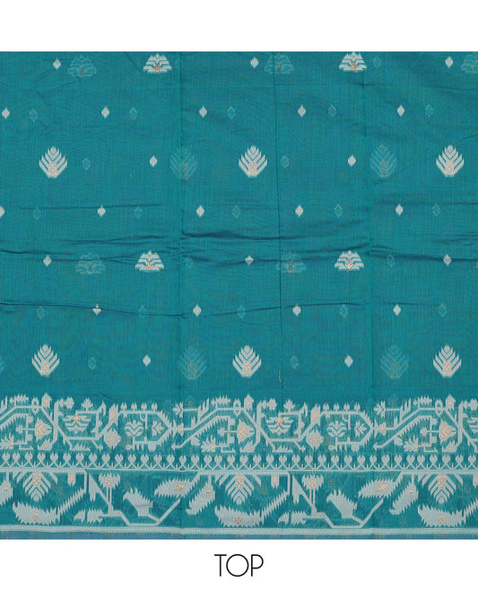 Blue chudidhar material set, ikkat floral design top , plain bottom & floral design dupatta