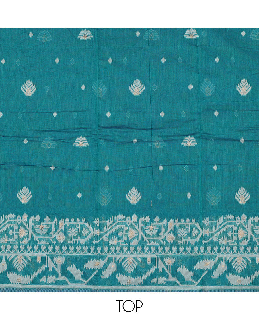 Blue chudidhar material set, ikkat floral design top , plain bottom & floral design dupatta