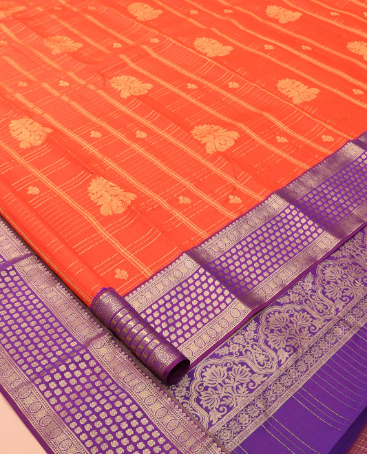 Orange Vasundhara Lite Silk Mix Saree, Graced with Zari Butta Enclosed Checks, a Contrast Traditional Border, Grand Pallu, and a Contrast Blouse