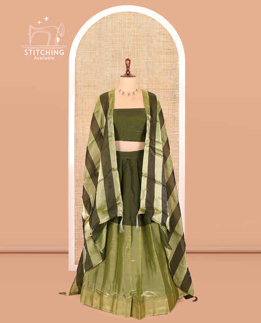 Mehendi Green Velvet Organza Half-Saree