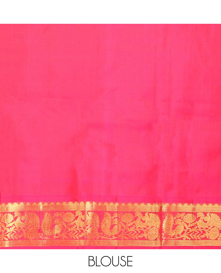 Orange kancheepuram silk saree with contrast korvai intricate zari design & checked zari design pallu