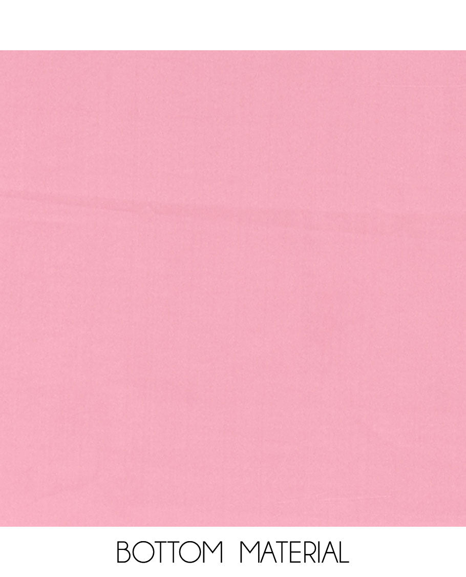 Pink material chudidar set, floral thread embroidered georgette top, plain bottom, and floral motifs embroidered scallop georgette dupatta