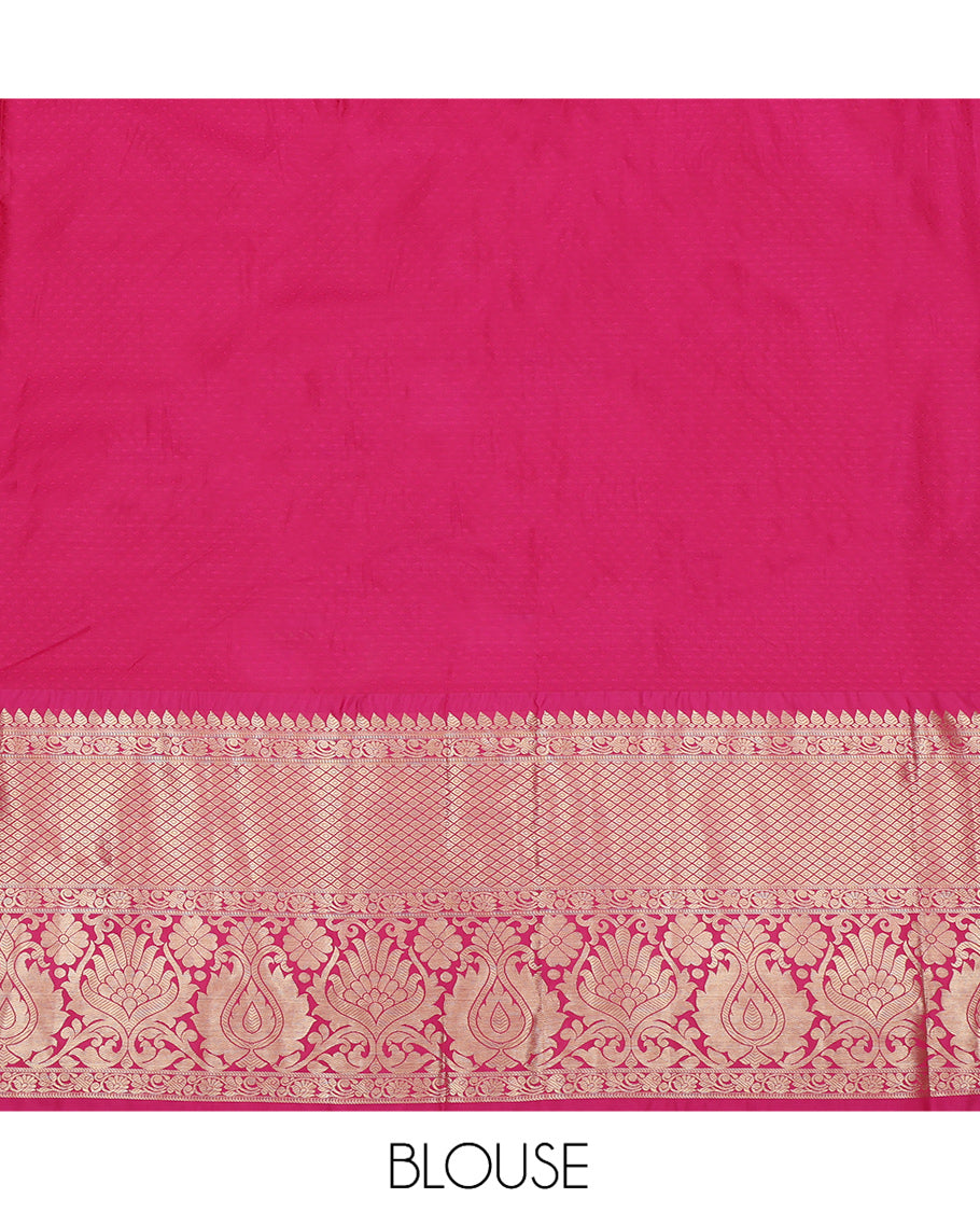 Green Art Silk Pavadai Material, Graced with Jacquard Design, Contrast Traditional Zari Design Border, and a Contrast Blouse