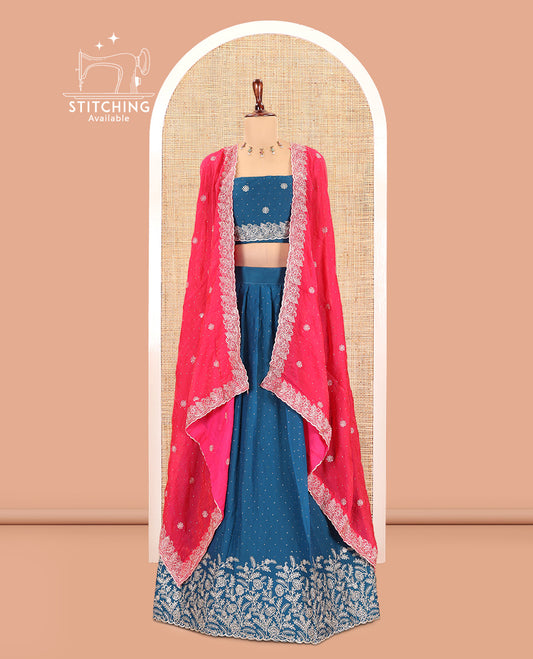 Peacock Blue Velvet Organza Half-Saree