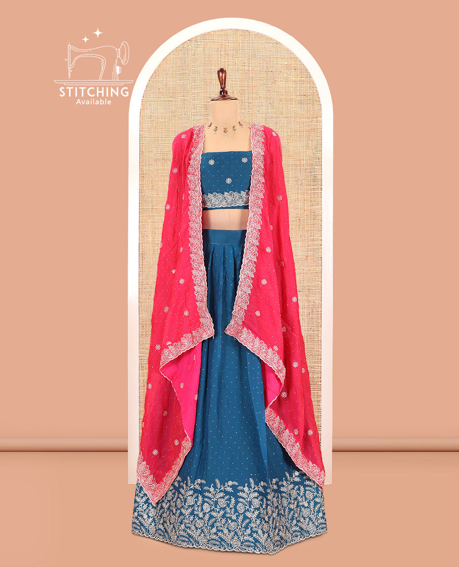 Peacock Blue Velvet Organza Half-Saree