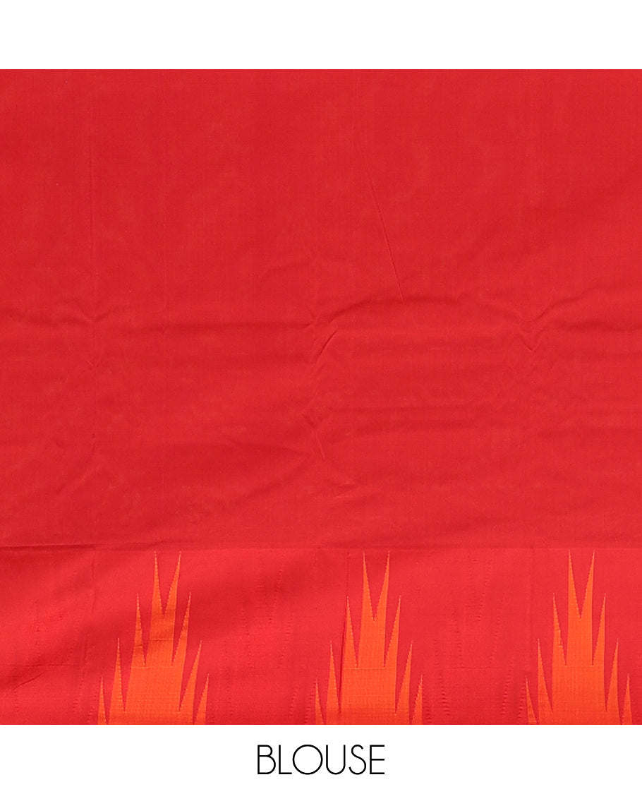Black Plain Bangalore Silk Saree, Complemented by a Contrast Temple Border, Striped Pallu, and a Contrast Blouse