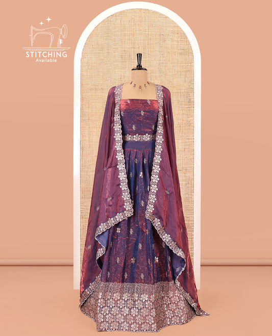 Soft Raspberry Fendi Organza Half-Saree Set, Features Floral Embroidered Skirt, Matching Blouse, Embroidered Dupatta