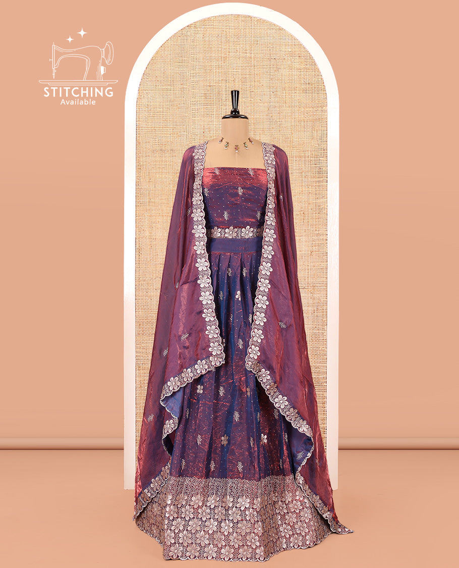 Soft Raspberry Fendi Organza Half-Saree Set, Features Floral Embroidered Skirt, Matching Blouse, Embroidered Dupatta