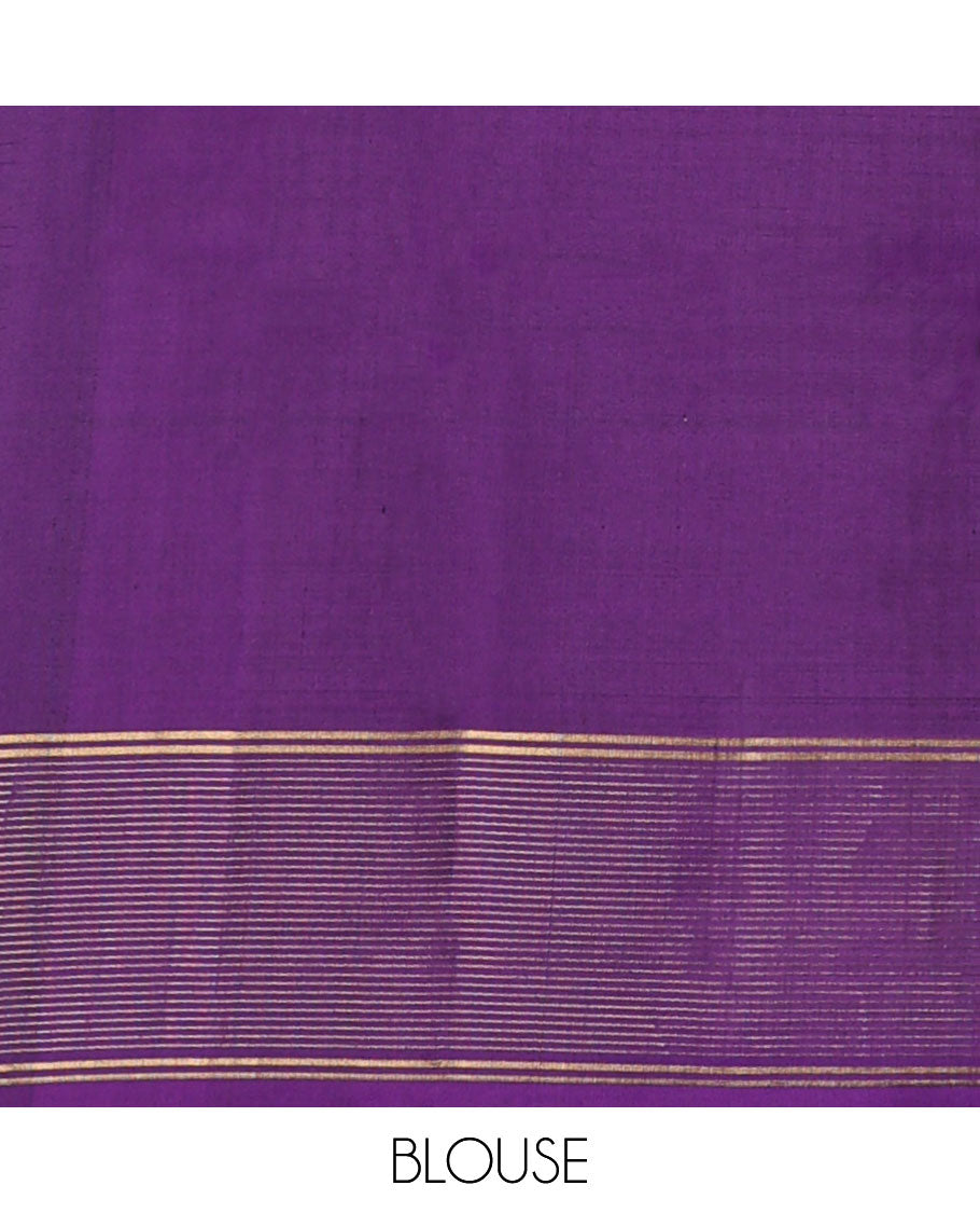Yellow soft silk saree with contrast striped zari border & intricate zari design pallu