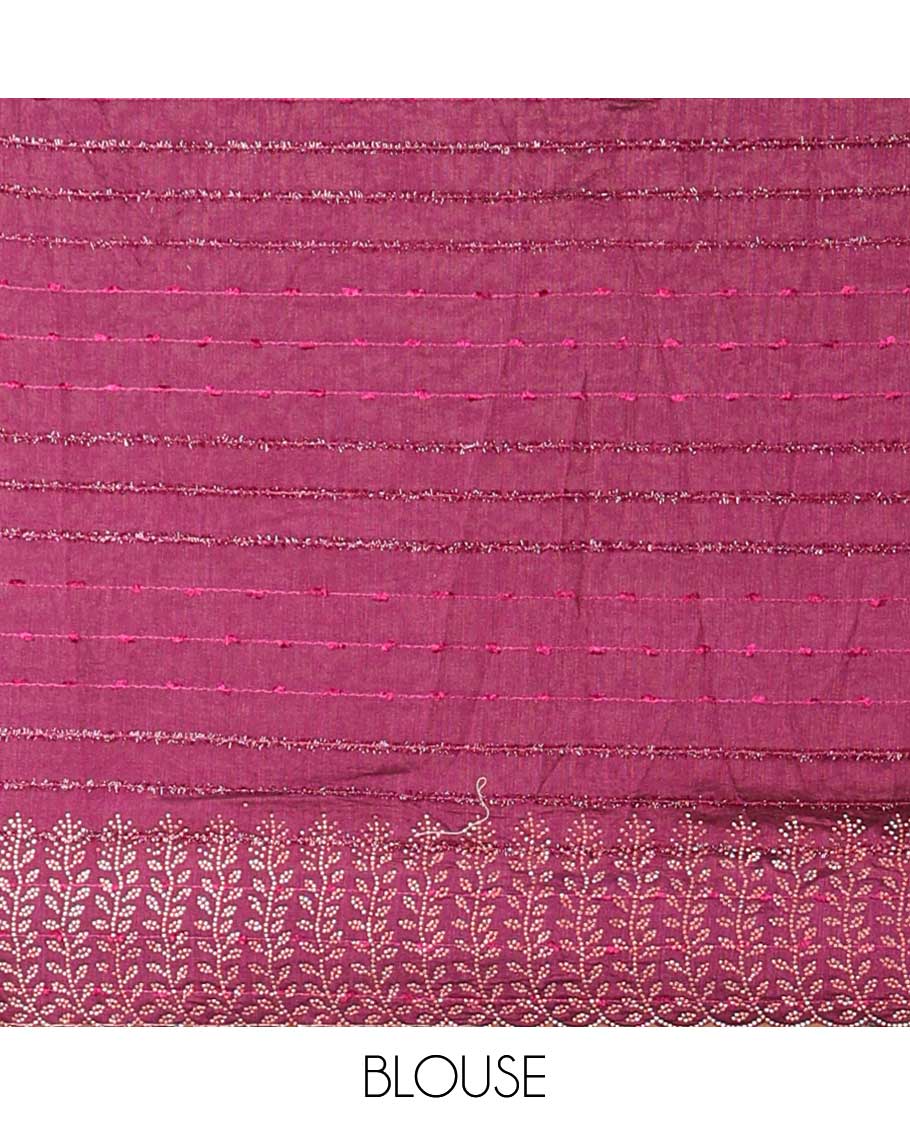 Purple all over line neem zari design with copper color swastik stone work & plain , swastik stone work blouse