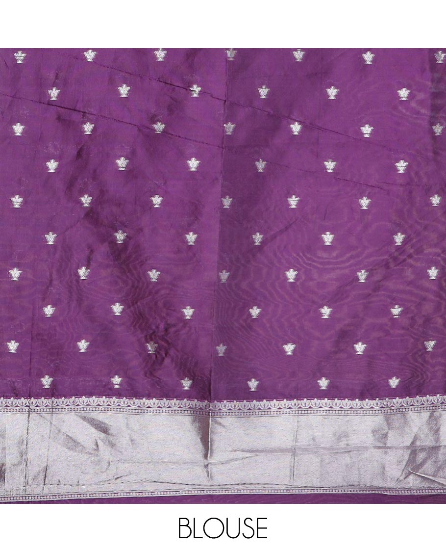 Wine  jaal design litchi soft silk saree with silver weaving border & silver zari rich pallu along with butta design blouse