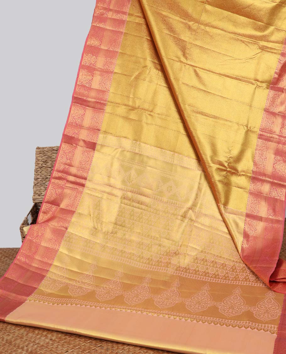 Yellow  floral jacquard budget silk saree with self floral zari border & intricate zari desugn pallu