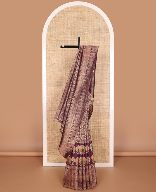 Purple floral design silk saree with self intricate zari design border & floral design pallu