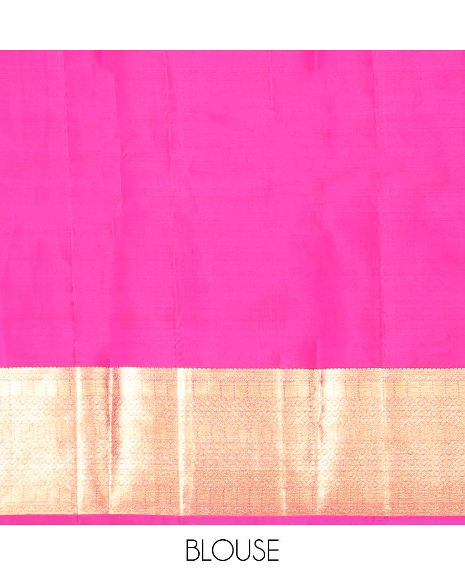 Purple leaf jacquard kancheepuram silk saree with contrast intricate zari border & pallu of ogee design