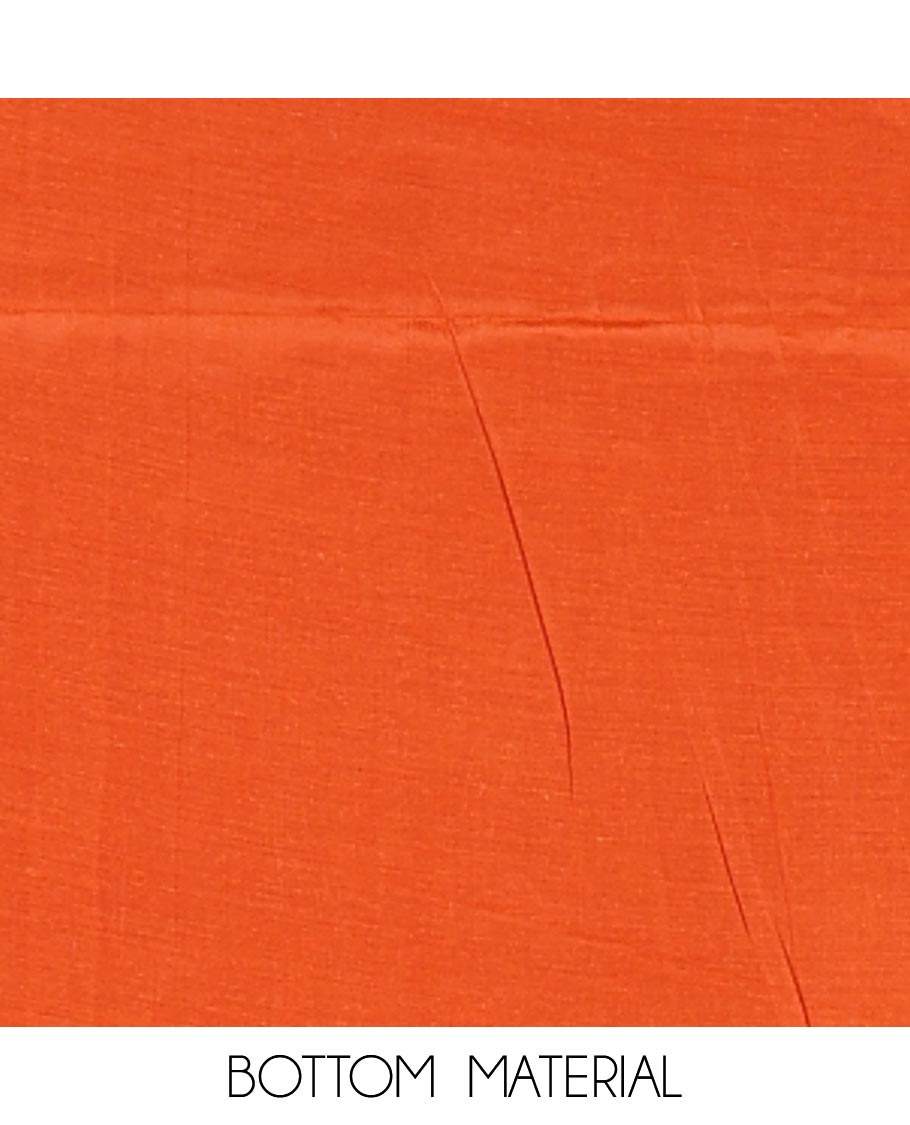Orange material chudidar set, horizontal ombre striped semi-tussar top, plain santoon bottom & horizontal ombre striped dupatta with tassels