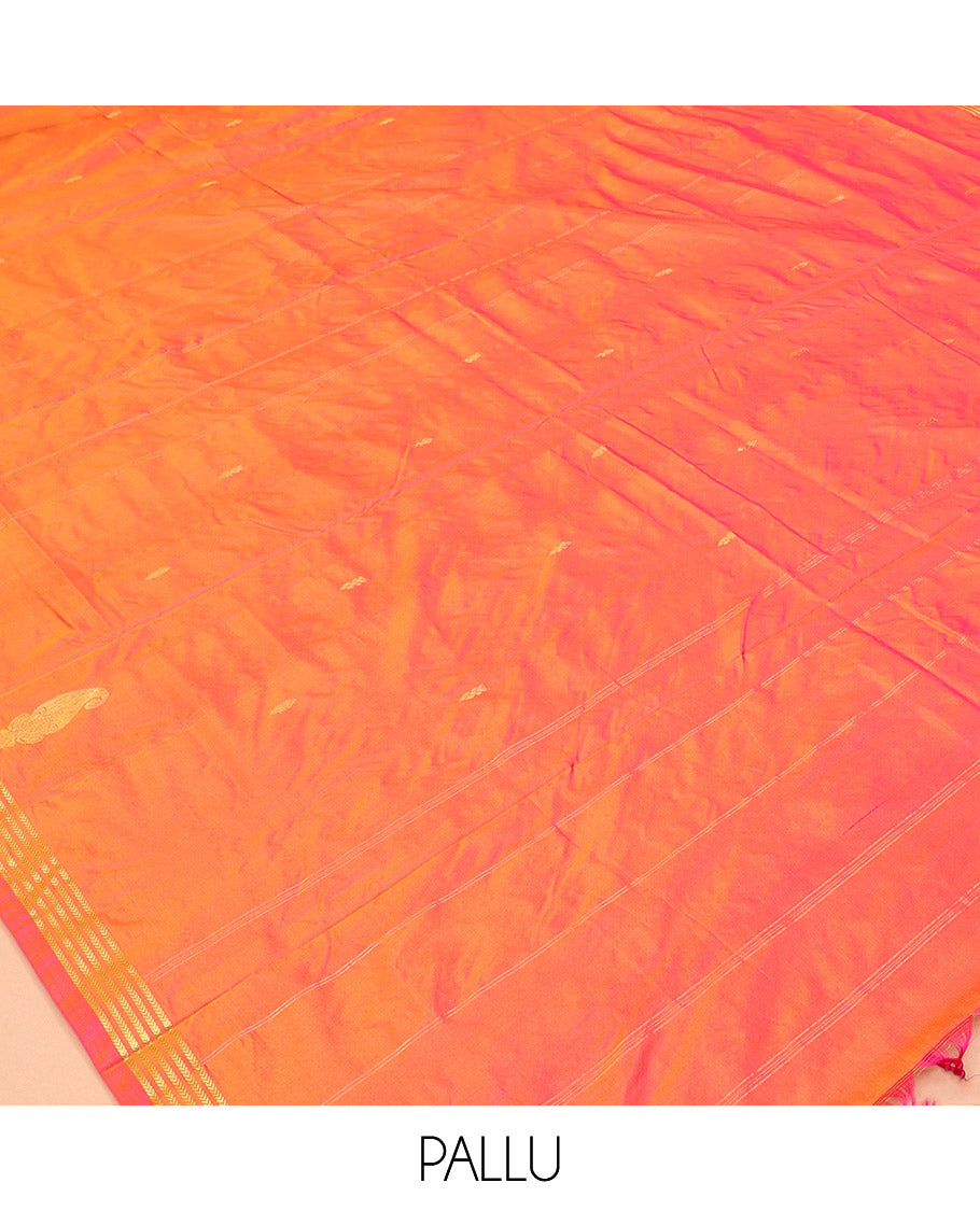 Orange Zari Buttas Ten-Yard Saree, Highlighted by a Zari Traditional Border, Self-Pallu of Buttas and Stripes, and No Blouse