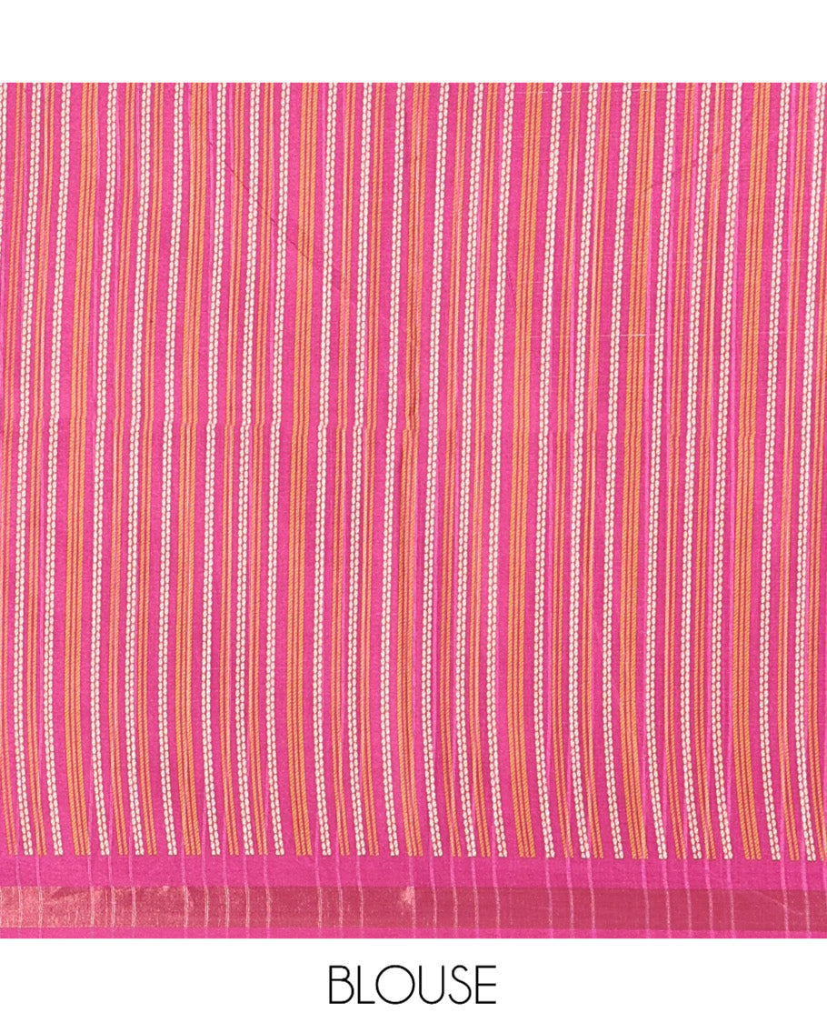 Mustard Kathan Silk Saree Adorned with Buttas, Contrast Temple Border, Temple pallu, and Striped Blouse