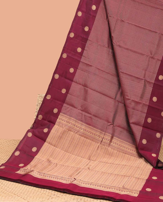 maroon checked vasundhara elite silk saree with self round buttas border & intricate zari design pallu