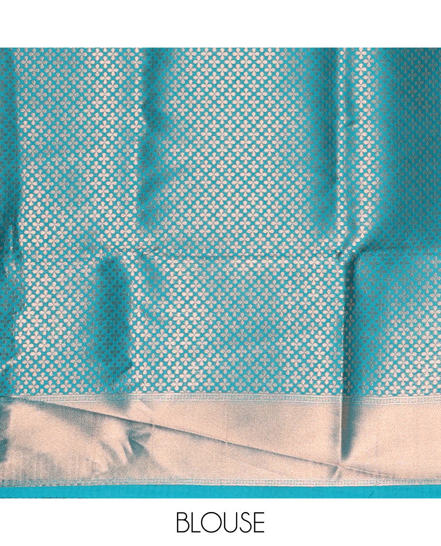 Rama green paisley zari jacquard Kanchi tissue saree, zari border, pallu steeped with paisleys, and jacquard matching blouse