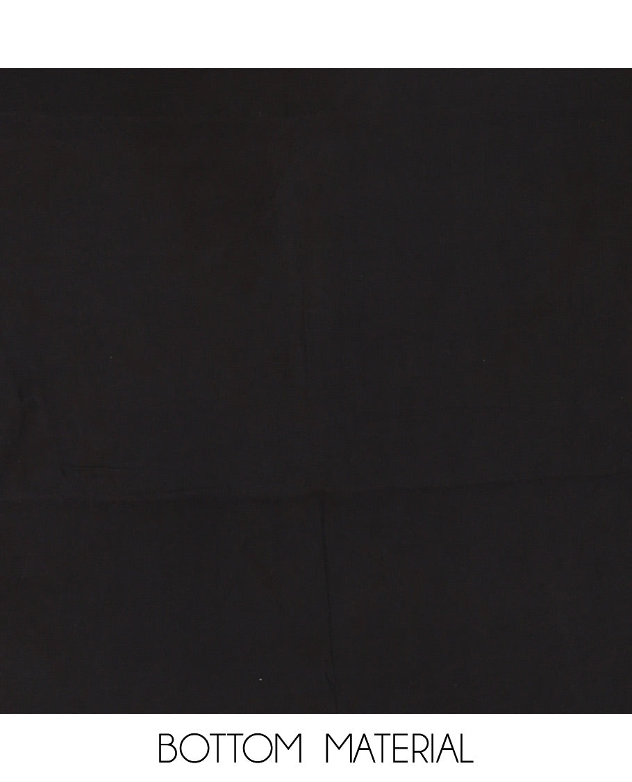 Black and mustard viscose georgette material churidar set, geometric shapes batik hand block printed top, plain bottom, and batik hand block printed dupatta