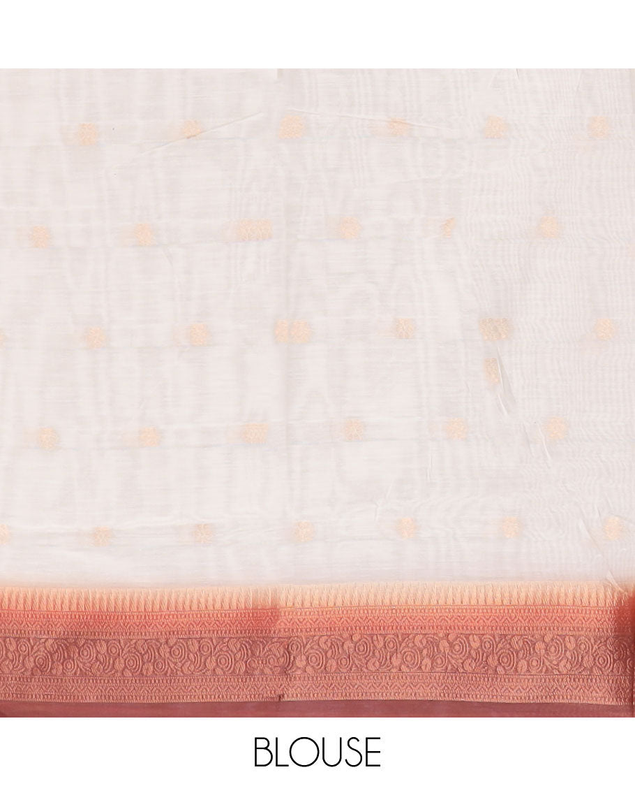 Borderless off white zari weaving khadhi cotton saree with contrast brown weaving pallu
